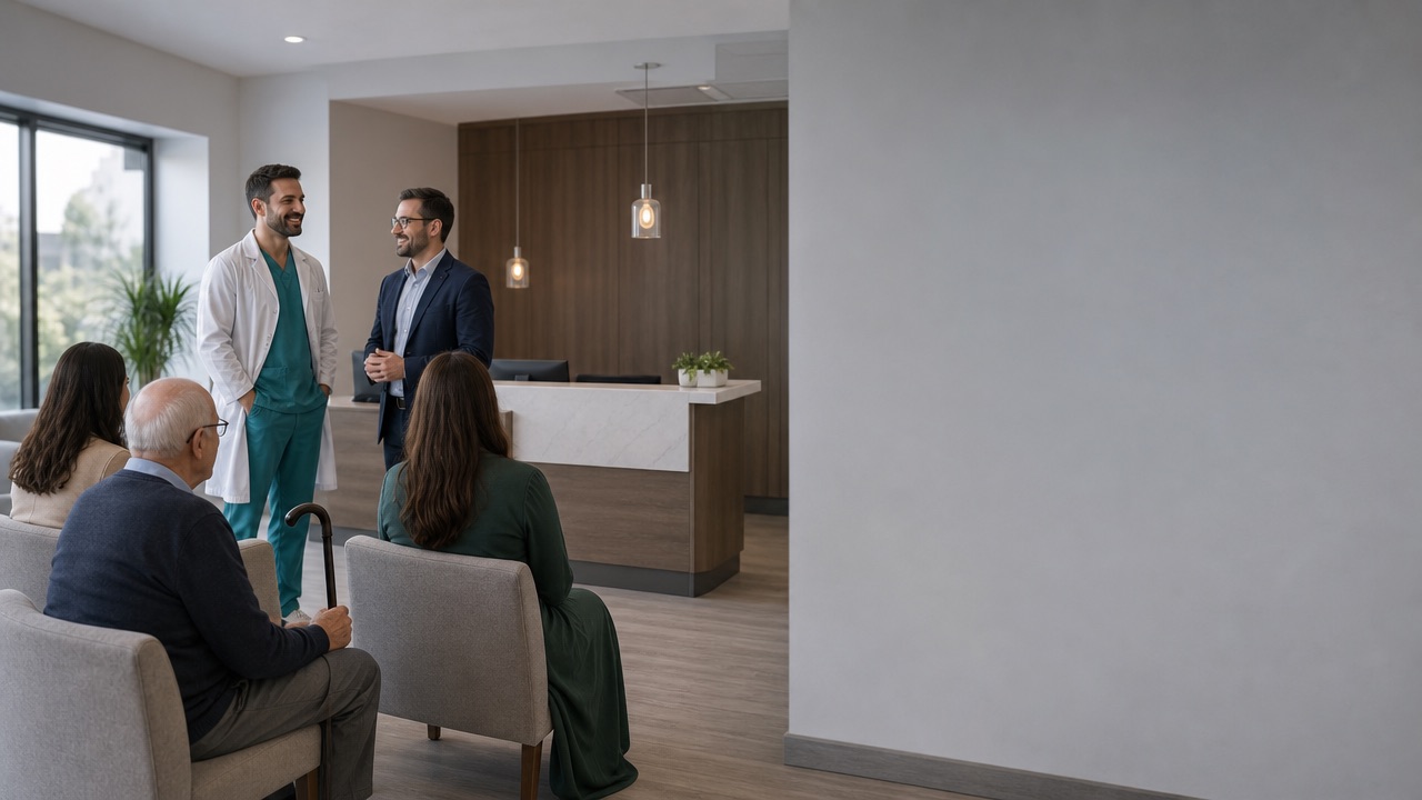 The waiting room of an independent medical practice